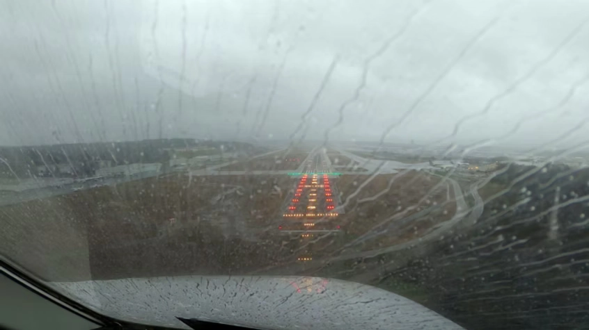 Training airplane taking off in the rain near Fort Meade, MD